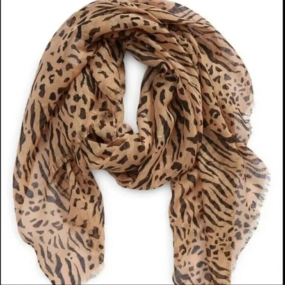 New Madewell Long Animal Print Scarf Sarong Cotton Linen